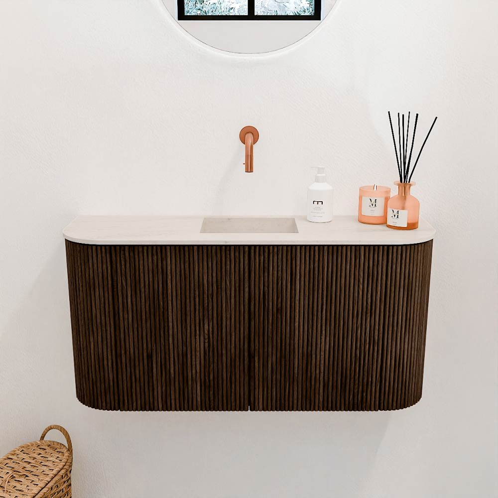 Mondiaz Toiletmeubel Joya Dlux Walnut - 83.2 cm - Wastafel FAYE Meli - Zonder kraangat(en) - Solid Surface - Met spoelbak Midden - Afbeelding 2