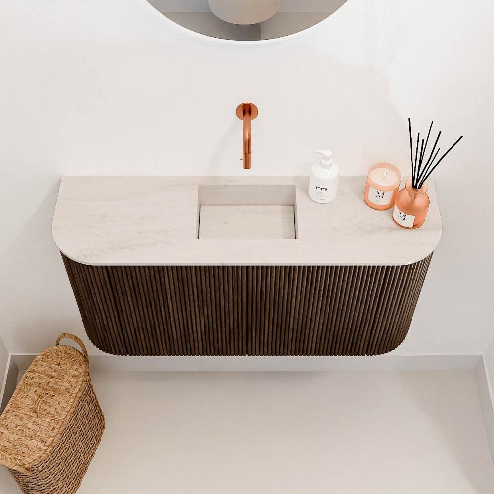 Mondiaz Toiletmeubel Joya Dlux Walnut - 83.2 cm - Wastafel FAYE Meli - Zonder kraangat(en) - Solid Surface - Met spoelbak Midden - Afbeelding 3