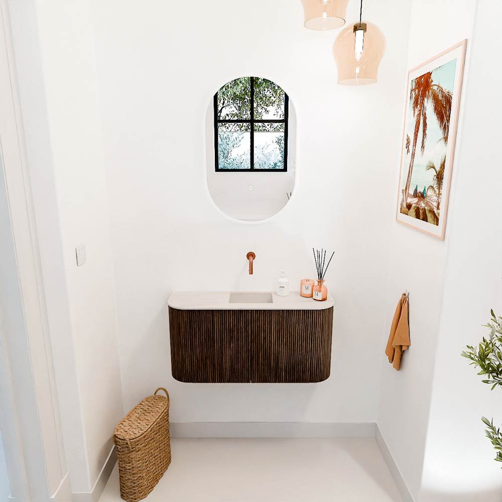Mondiaz Toiletmeubel Joya Dlux Walnut - 83.2 cm - Wastafel FAYE Meli - Zonder kraangat(en) - Solid Surface - Met spoelbak Midden - Afbeelding 4