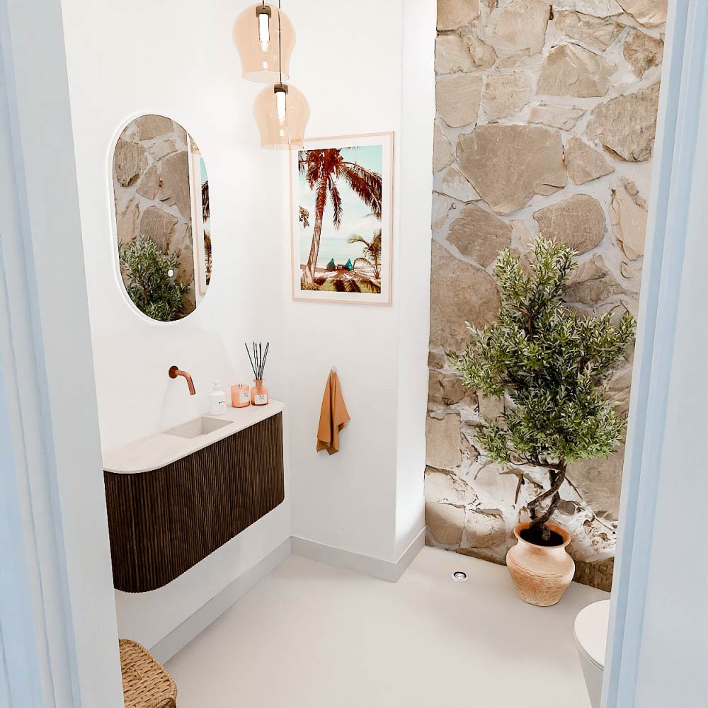 Mondiaz Toiletmeubel Joya Dlux Walnut - 83.2 cm - Wastafel FAYE Meli - Zonder kraangat(en) - Solid Surface - Met spoelbak Midden - Afbeelding 5