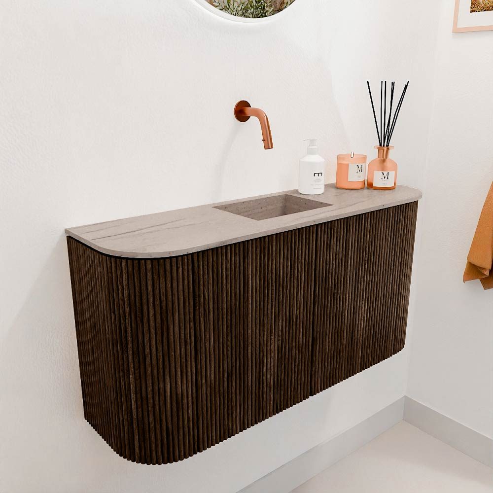 Mondiaz Toiletmeubel Joya Dlux Walnut - 83.2 cm - Wastafel FAYE Saba - Zonder kraangat(en) - Solid Surface - Met spoelbak Midden