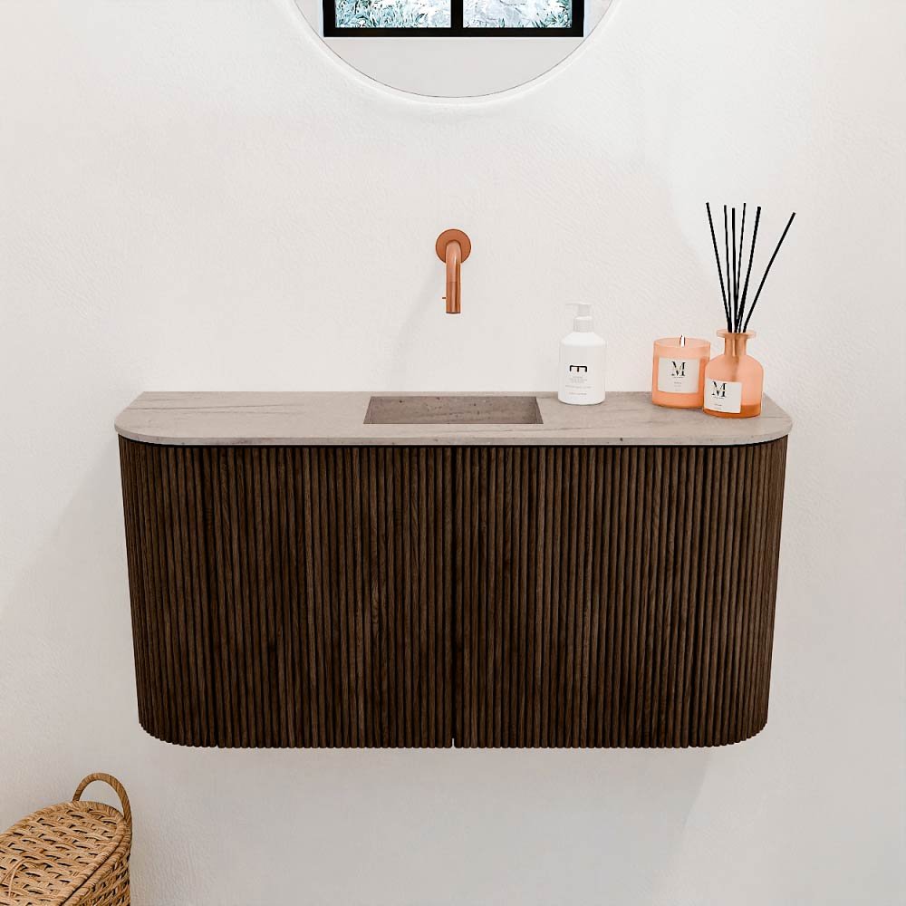 Mondiaz Toiletmeubel Joya Dlux Walnut - 83.2 cm - Wastafel FAYE Saba - Zonder kraangat(en) - Solid Surface - Met spoelbak Midden - Afbeelding 2