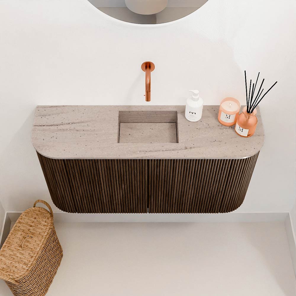 Mondiaz Toiletmeubel Joya Dlux Walnut - 83.2 cm - Wastafel FAYE Saba - Zonder kraangat(en) - Solid Surface - Met spoelbak Midden - Afbeelding 3