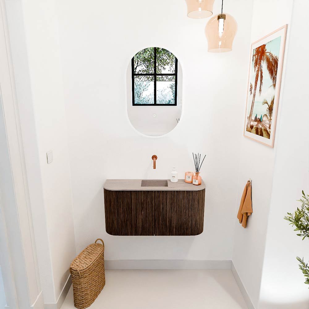 Mondiaz Toiletmeubel Joya Dlux Walnut - 83.2 cm - Wastafel FAYE Saba - Zonder kraangat(en) - Solid Surface - Met spoelbak Midden - Afbeelding 4