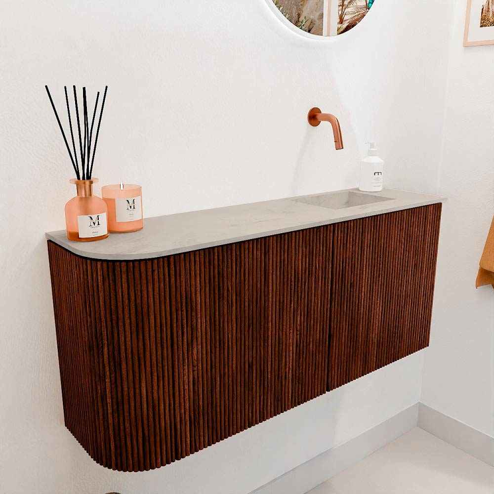 Mondiaz Toiletmeubel Joya Dlux Ruby - 91.6 cm - Wastafel FAYE Opalo - Zonder kraangat(en) - Solid Surface - Met spoelbak Rechts