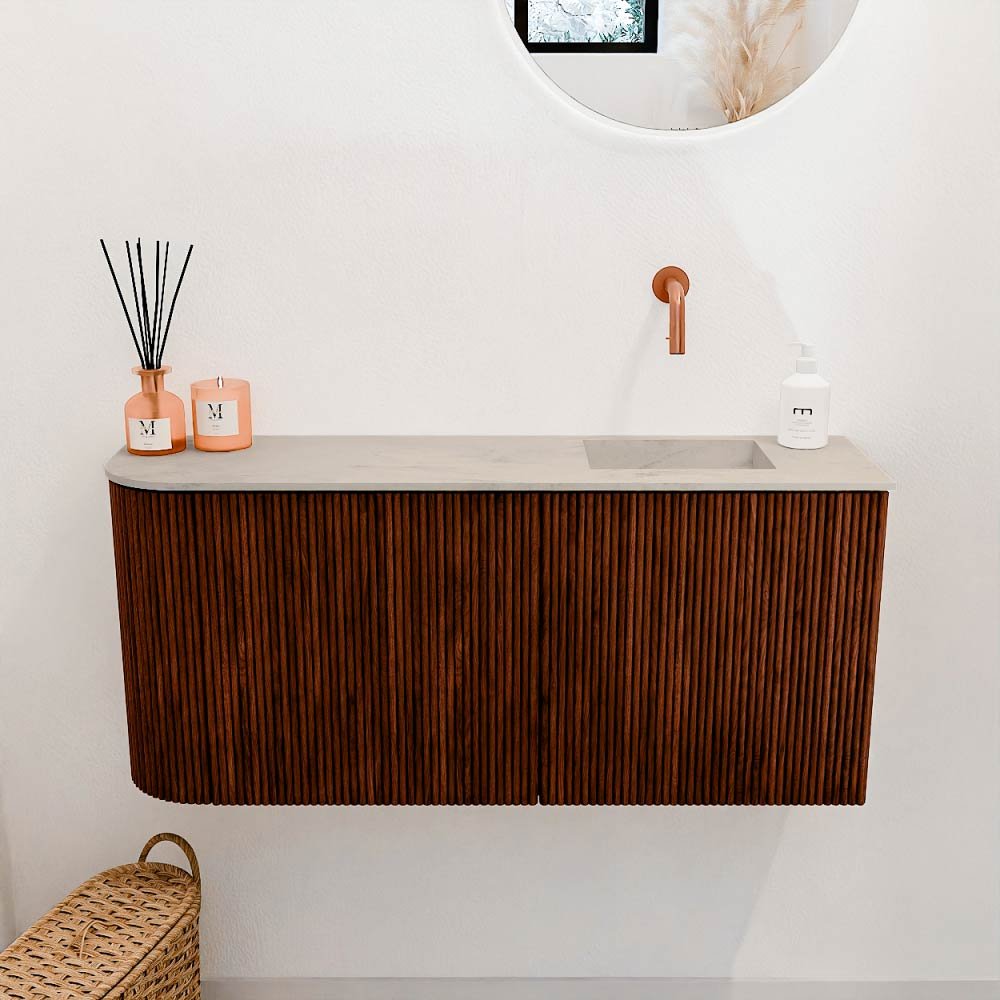 Mondiaz Toiletmeubel Joya Dlux Ruby - 91.6 cm - Wastafel FAYE Opalo - Zonder kraangat(en) - Solid Surface - Met spoelbak Rechts - Afbeelding 2