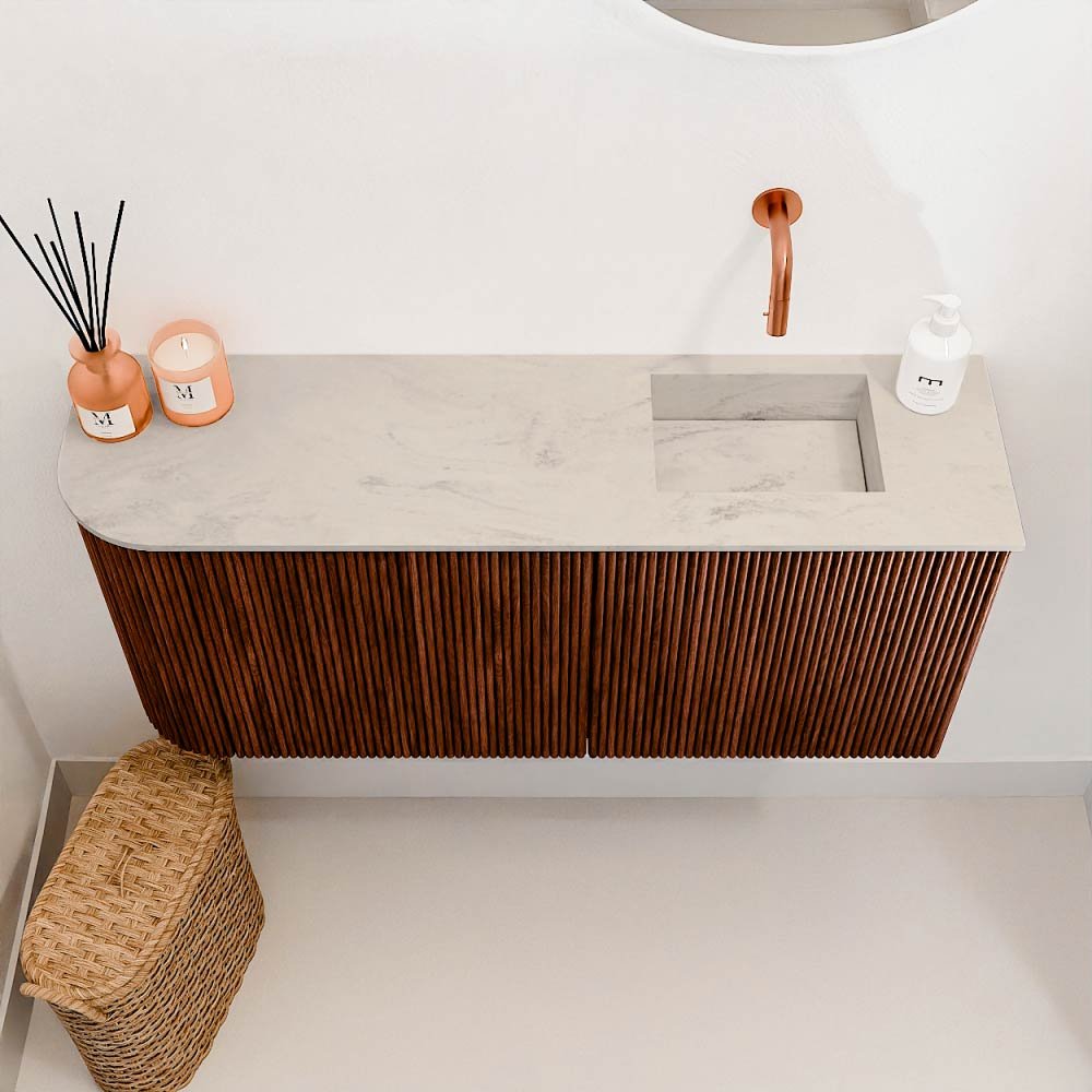 Mondiaz Toiletmeubel Joya Dlux Ruby - 91.6 cm - Wastafel FAYE Opalo - Zonder kraangat(en) - Solid Surface - Met spoelbak Rechts - Afbeelding 3