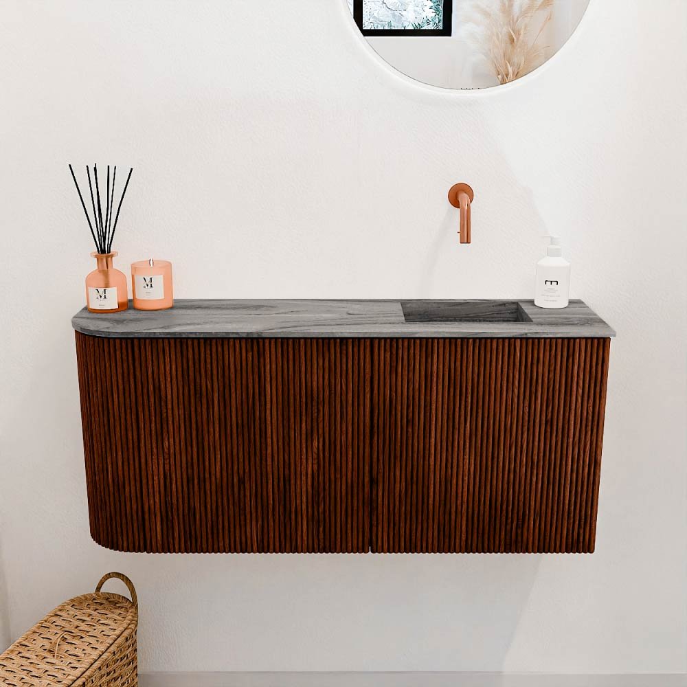 Mondiaz Toiletmeubel Joya Dlux Ruby - 91.6 cm - Wastafel FAYE Sombra - Zonder kraangat(en) - Solid Surface - Met spoelbak Rechts - Afbeelding 2