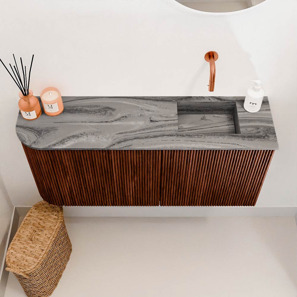 Mondiaz Toiletmeubel Joya Dlux Ruby - 91.6 cm - Wastafel FAYE Sombra - Zonder kraangat(en) - Solid Surface - Met spoelbak Rechts - Afbeelding 3
