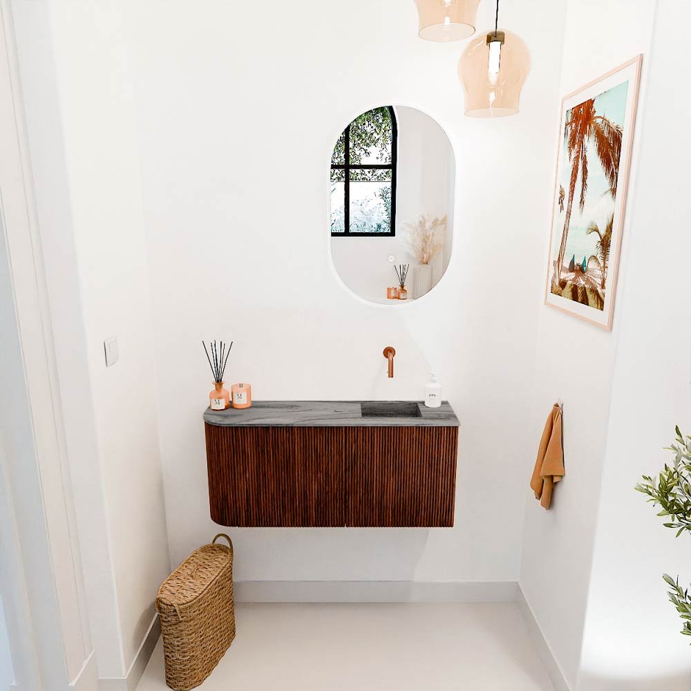 Mondiaz Toiletmeubel Joya Dlux Ruby - 91.6 cm - Wastafel FAYE Sombra - Zonder kraangat(en) - Solid Surface - Met spoelbak Rechts - Afbeelding 4