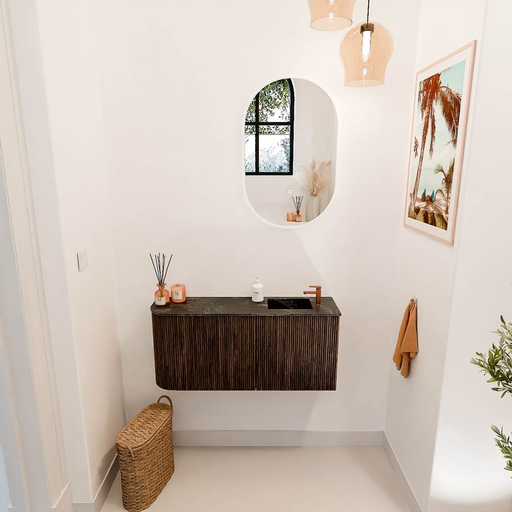 Mondiaz Toiletmeubel Joya Dlux Walnut - 91.6 cm - Wastafel FAYE Lava - 1 kraangat - Solid Surface - Met spoelbak Rechts - Afbeelding 4