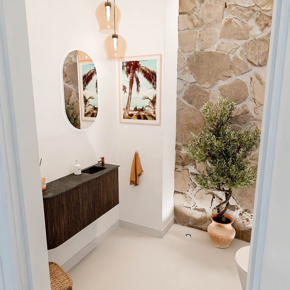 Mondiaz Toiletmeubel Joya Dlux Walnut - 91.6 cm - Wastafel FAYE Lava - 1 kraangat - Solid Surface - Met spoelbak Rechts - Afbeelding 5