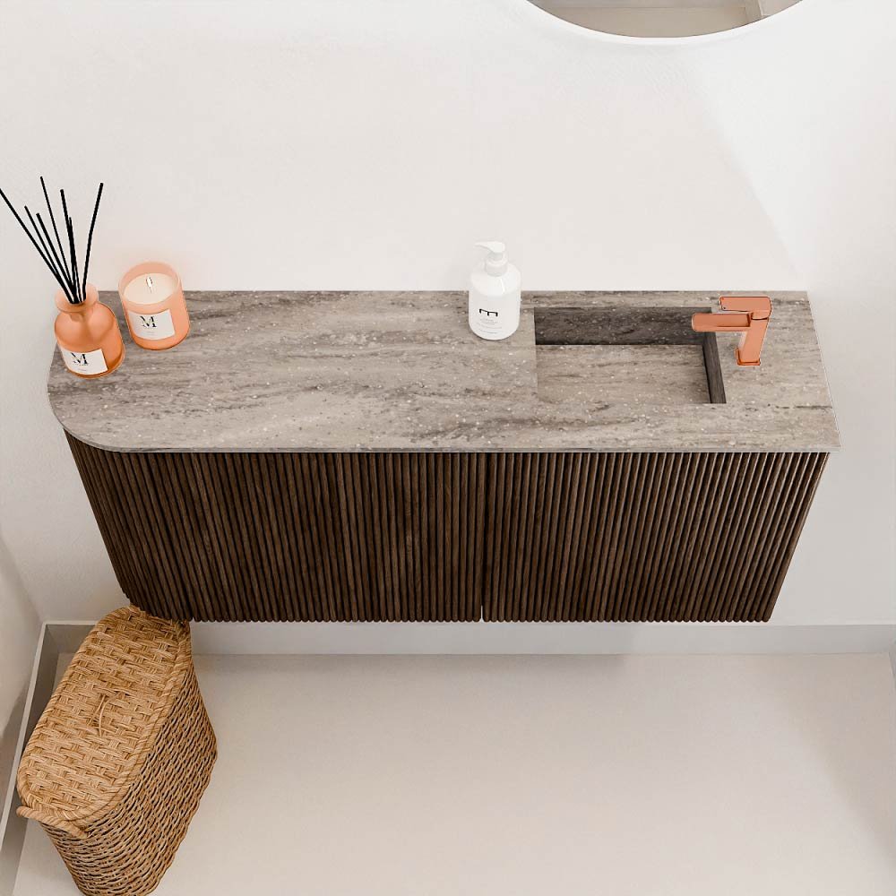 Mondiaz Toiletmeubel Joya Dlux Walnut - 91.6 cm - Wastafel FAYE Oza - 1 kraangat - Solid Surface - Met spoelbak Rechts - Afbeelding 3