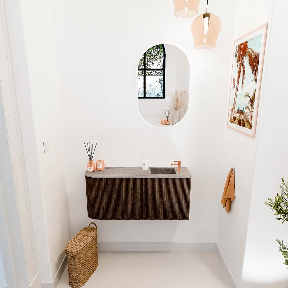 Mondiaz Toiletmeubel Joya Dlux Walnut - 91.6 cm - Wastafel FAYE Oza - 1 kraangat - Solid Surface - Met spoelbak Rechts - Afbeelding 4