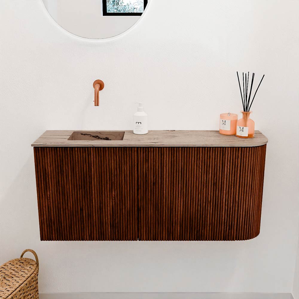 Mondiaz Toiletmeubel Joya Dlux Ruby - 91.6 cm - Wastafel FAYE Arena - Zonder kraangat(en) - Solid Surface - Met spoelbak Links - Afbeelding 2