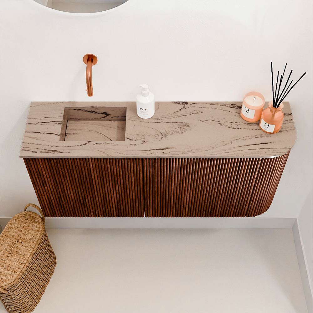 Mondiaz Toiletmeubel Joya Dlux Ruby - 91.6 cm - Wastafel FAYE Arena - Zonder kraangat(en) - Solid Surface - Met spoelbak Links - Afbeelding 3