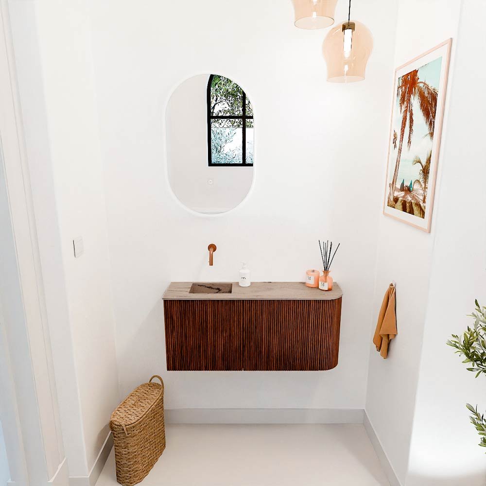Mondiaz Toiletmeubel Joya Dlux Ruby - 91.6 cm - Wastafel FAYE Arena - Zonder kraangat(en) - Solid Surface - Met spoelbak Links - Afbeelding 4