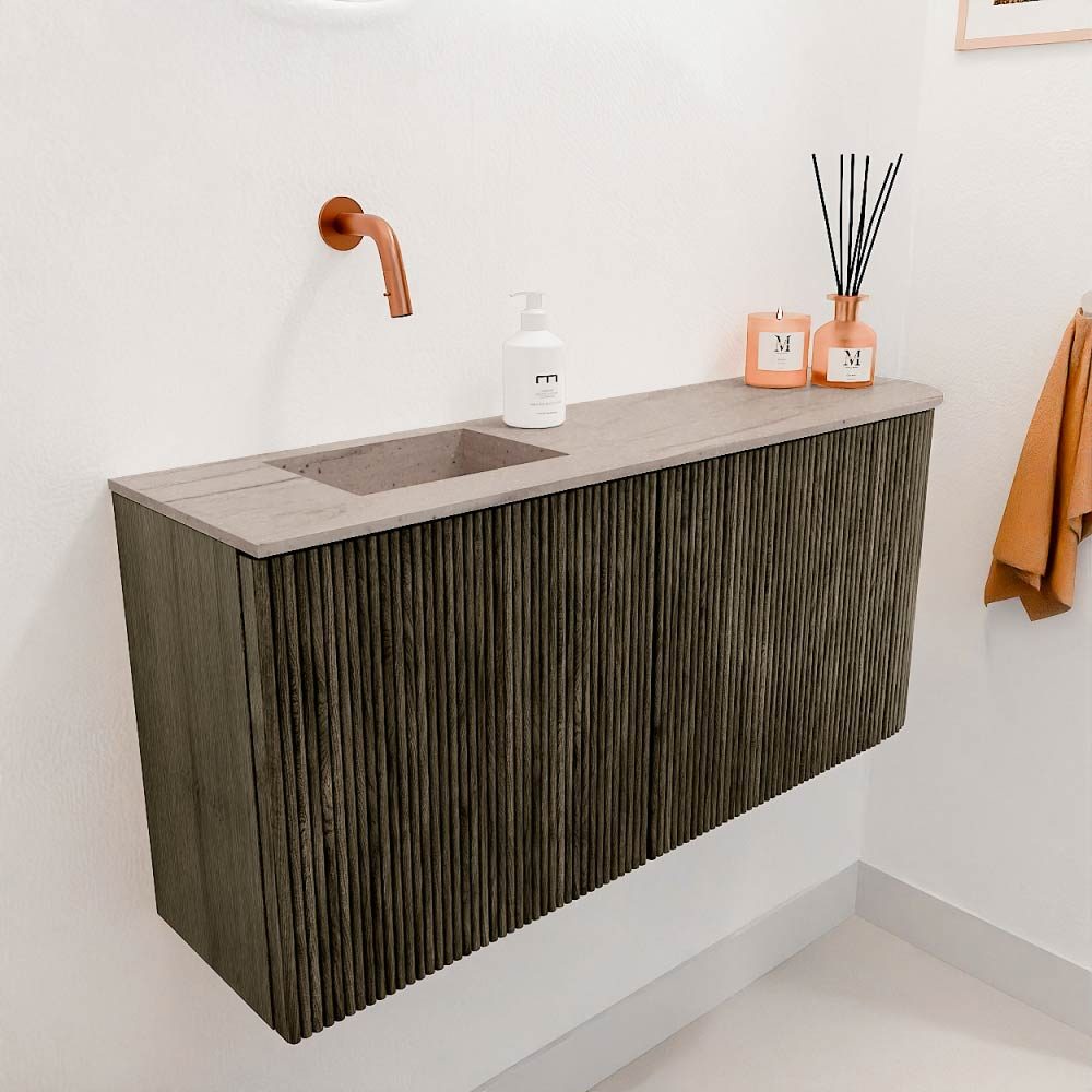 Mondiaz Toiletmeubel Joya Dlux Shadow - 91.6 cm - Wastafel FAYE Saba - Zonder kraangat(en) - Solid Surface - Met spoelbak Links