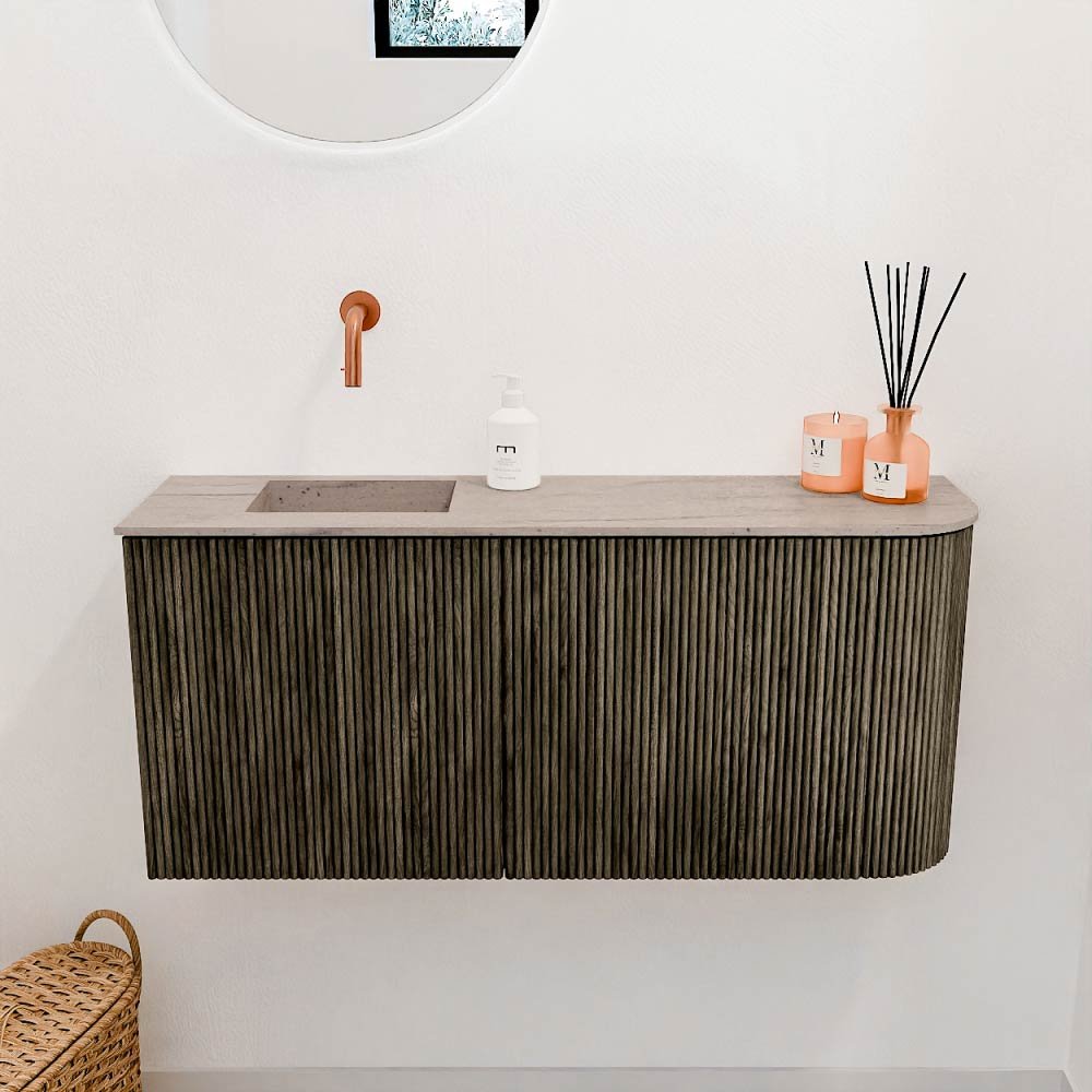 Mondiaz Toiletmeubel Joya Dlux Shadow - 91.6 cm - Wastafel FAYE Saba - Zonder kraangat(en) - Solid Surface - Met spoelbak Links - Afbeelding 2