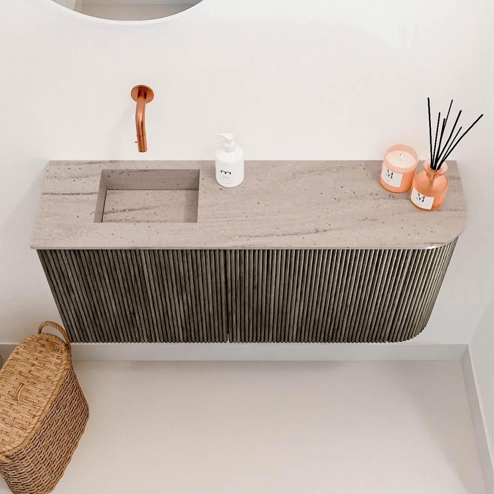 Mondiaz Toiletmeubel Joya Dlux Shadow - 91.6 cm - Wastafel FAYE Saba - Zonder kraangat(en) - Solid Surface - Met spoelbak Links - Afbeelding 3