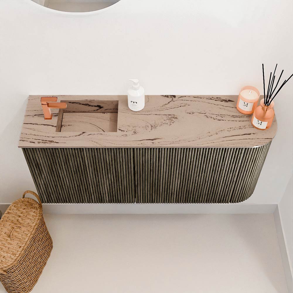 Mondiaz Toiletmeubel Joya Dlux Shadow - 91.6 cm - Wastafel FAYE Arena - 1 kraangat - Solid Surface - Met spoelbak Links - Afbeelding 3