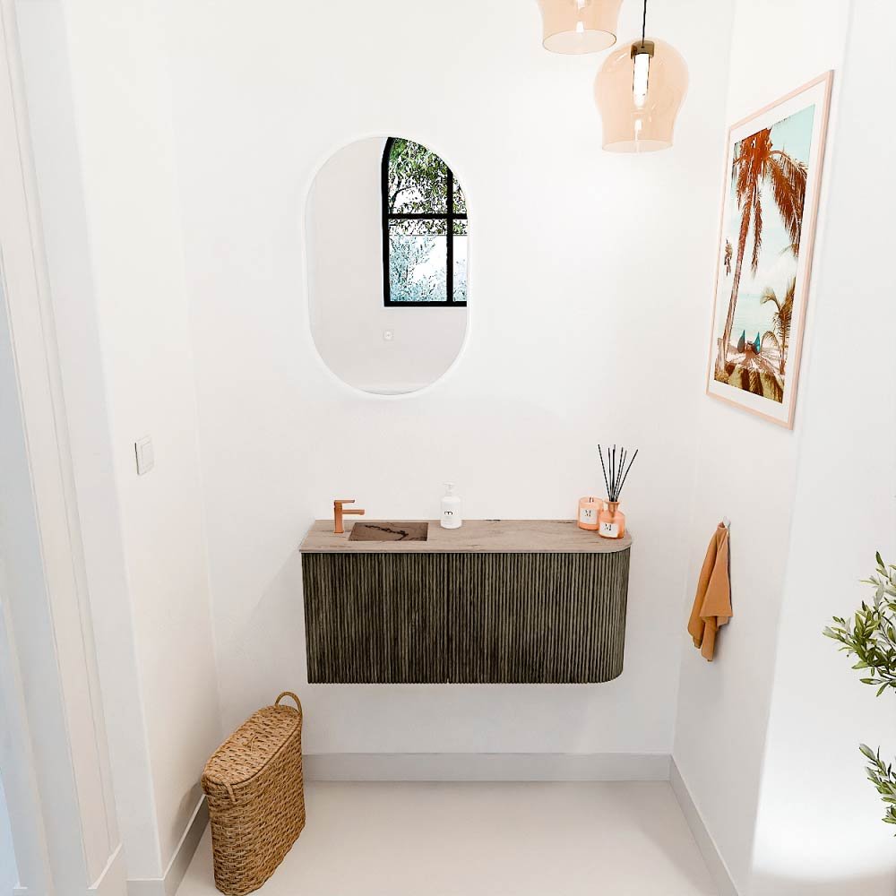 Mondiaz Toiletmeubel Joya Dlux Shadow - 91.6 cm - Wastafel FAYE Arena - 1 kraangat - Solid Surface - Met spoelbak Links - Afbeelding 4