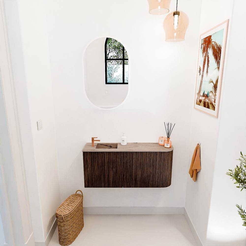 Mondiaz Toiletmeubel Joya Dlux Walnut - 91.6 cm - Wastafel FAYE Arena - 1 kraangat - Solid Surface - Met spoelbak Links - Afbeelding 4