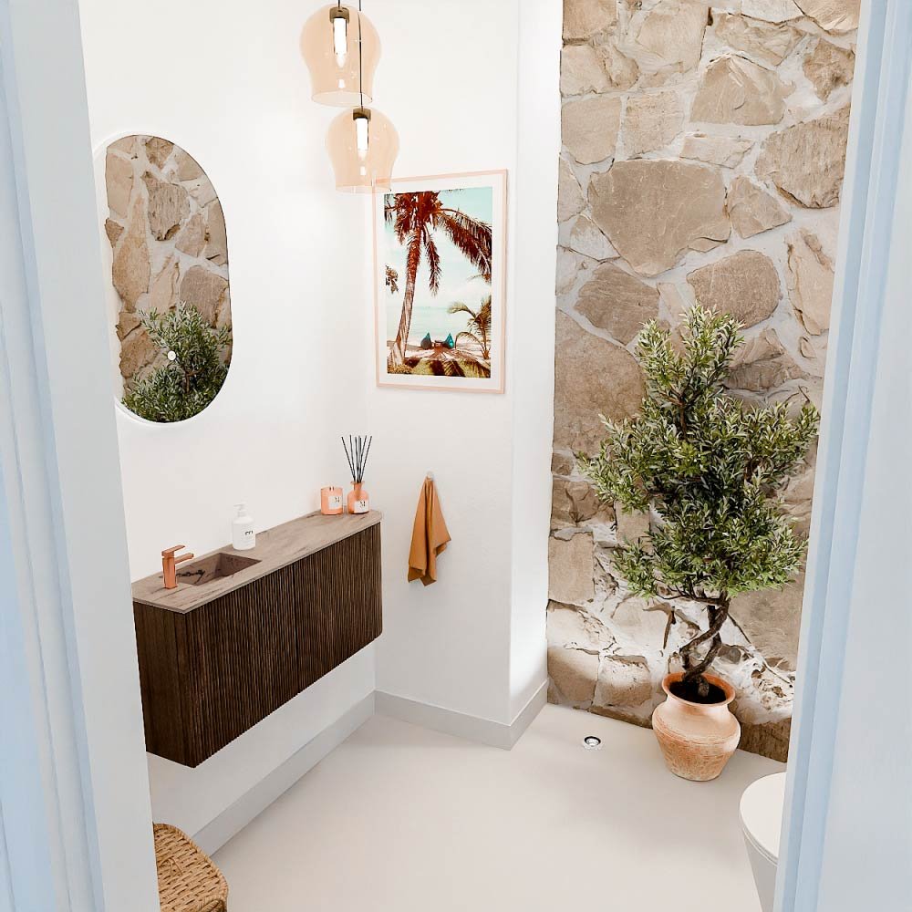 Mondiaz Toiletmeubel Joya Dlux Walnut - 91.6 cm - Wastafel FAYE Arena - 1 kraangat - Solid Surface - Met spoelbak Links - Afbeelding 5