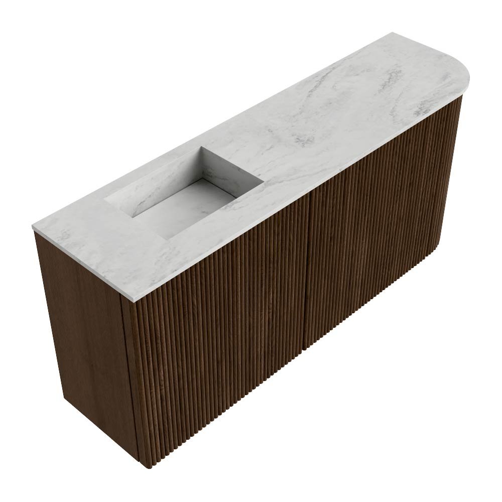 Mondiaz Toiletmeubel Joya Dlux Walnut - 91.6 cm - Wastafel FAYE Opalo - 1 kraangat - Solid Surface - Met spoelbak Links - Afbeelding 6