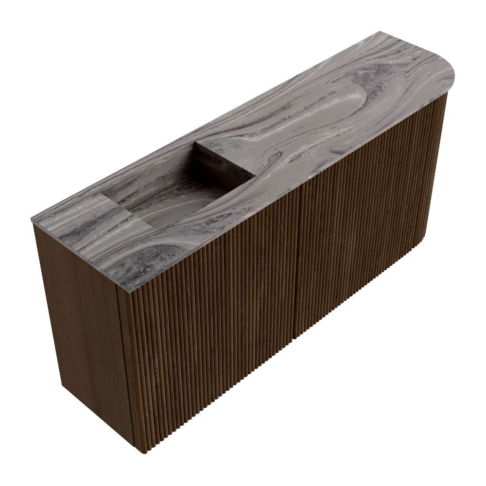 Mondiaz Toiletmeubel Joya Dlux Walnut - 91.6 cm - Wastafel FAYE Sombra - 1 kraangat - Solid Surface - Met spoelbak Links - Afbeelding 6
