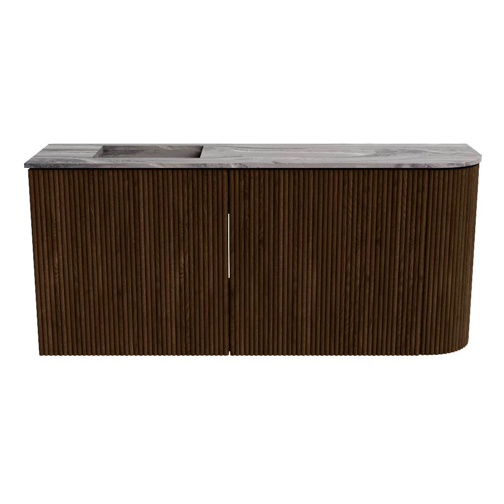 Mondiaz Toiletmeubel Joya Dlux Walnut - 91.6 cm - Wastafel FAYE Sombra - 1 kraangat - Solid Surface - Met spoelbak Links - Afbeelding 8