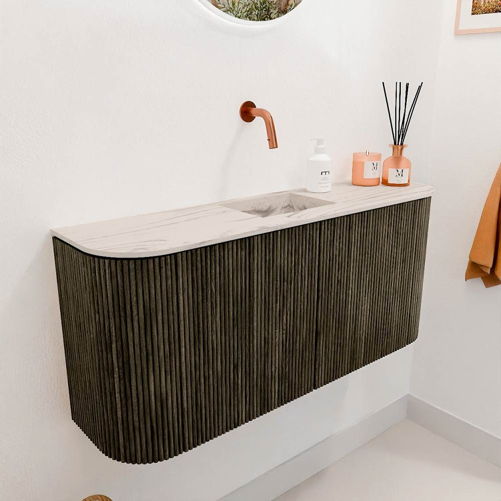 Mondiaz Toiletmeubel Joya Dlux Shadow - 93.2 cm - Wastafel FAYE Nata - Zonder kraangat(en) - Solid Surface - Met spoelbak Midden