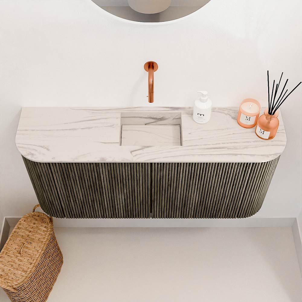 Mondiaz Toiletmeubel Joya Dlux Shadow - 93.2 cm - Wastafel FAYE Nata - Zonder kraangat(en) - Solid Surface - Met spoelbak Midden - Afbeelding 3
