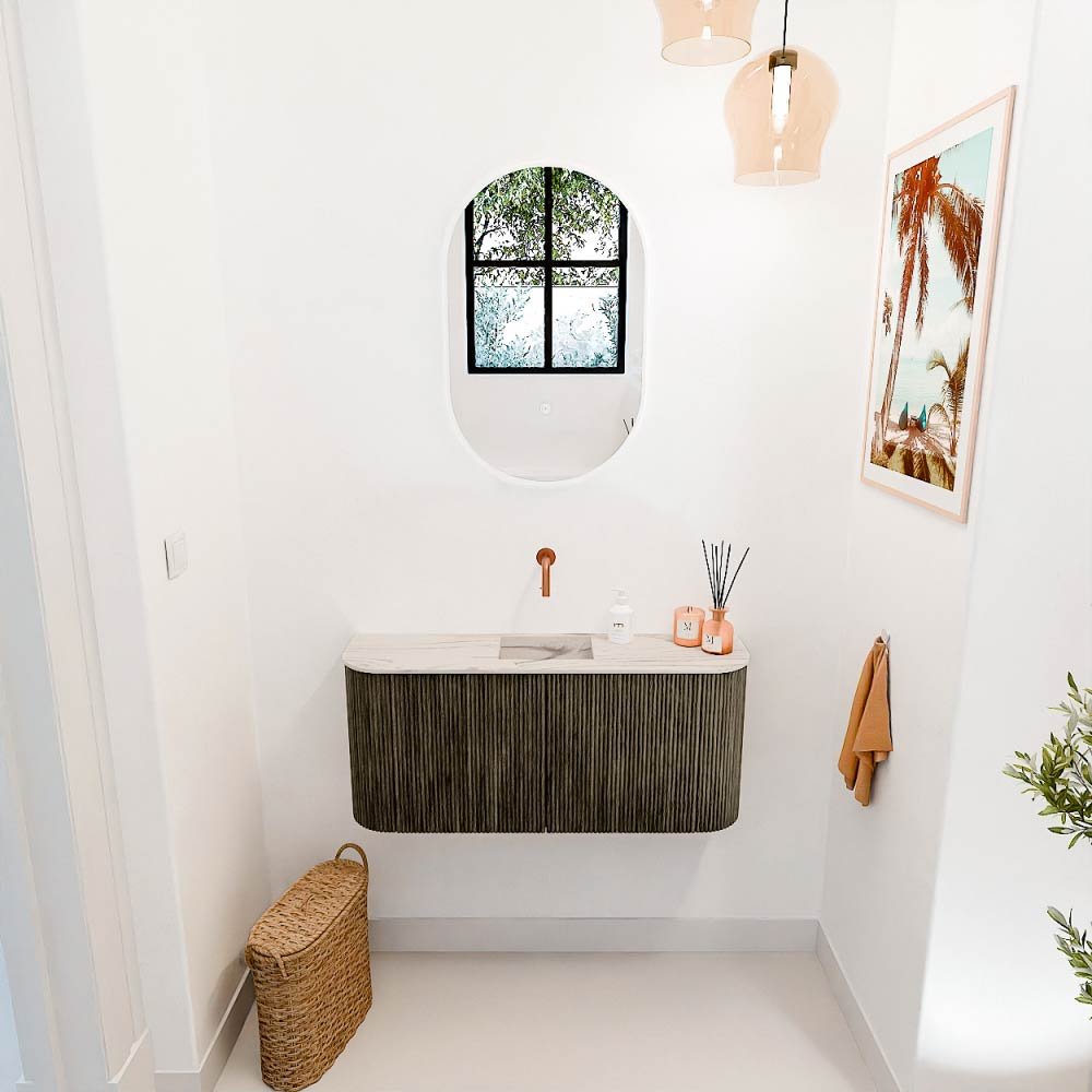 Mondiaz Toiletmeubel Joya Dlux Shadow - 93.2 cm - Wastafel FAYE Nata - Zonder kraangat(en) - Solid Surface - Met spoelbak Midden - Afbeelding 4
