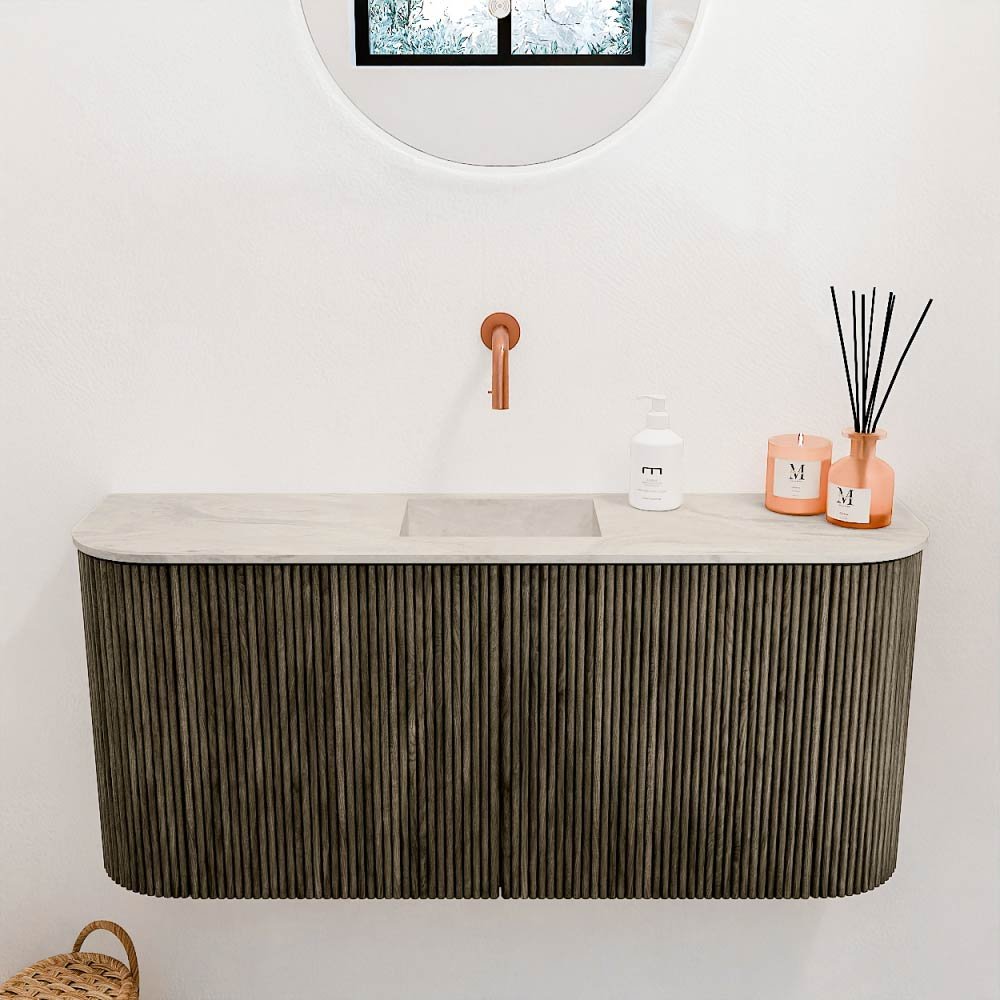 Mondiaz Toiletmeubel Joya Dlux Shadow - 93.2 cm - Wastafel FAYE Ostra - Zonder kraangat(en) - Solid Surface - Met spoelbak Midden - Afbeelding 2