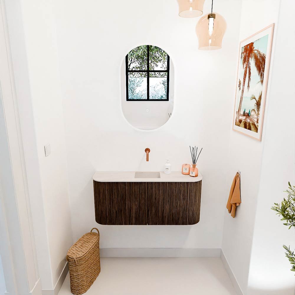 Mondiaz Toiletmeubel Joya Dlux Walnut - 93.2 cm - Wastafel FAYE Meli - Zonder kraangat(en) - Solid Surface - Met spoelbak Midden - Afbeelding 4