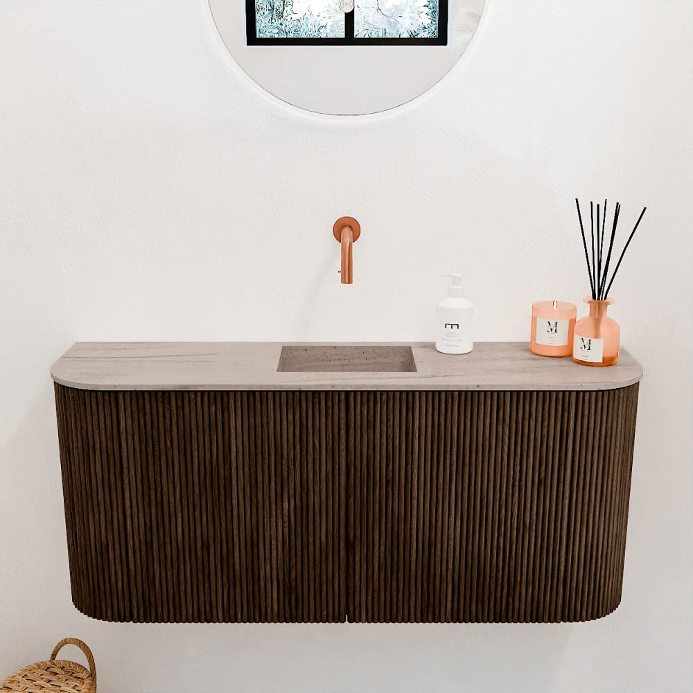 Mondiaz Toiletmeubel Joya Dlux Walnut - 93.2 cm - Wastafel FAYE Saba - Zonder kraangat(en) - Solid Surface - Met spoelbak Midden - Afbeelding 2