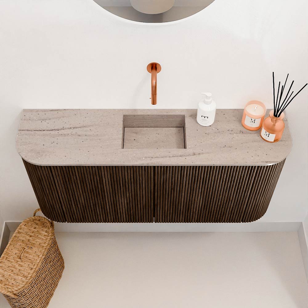 Mondiaz Toiletmeubel Joya Dlux Walnut - 93.2 cm - Wastafel FAYE Saba - Zonder kraangat(en) - Solid Surface - Met spoelbak Midden - Afbeelding 3