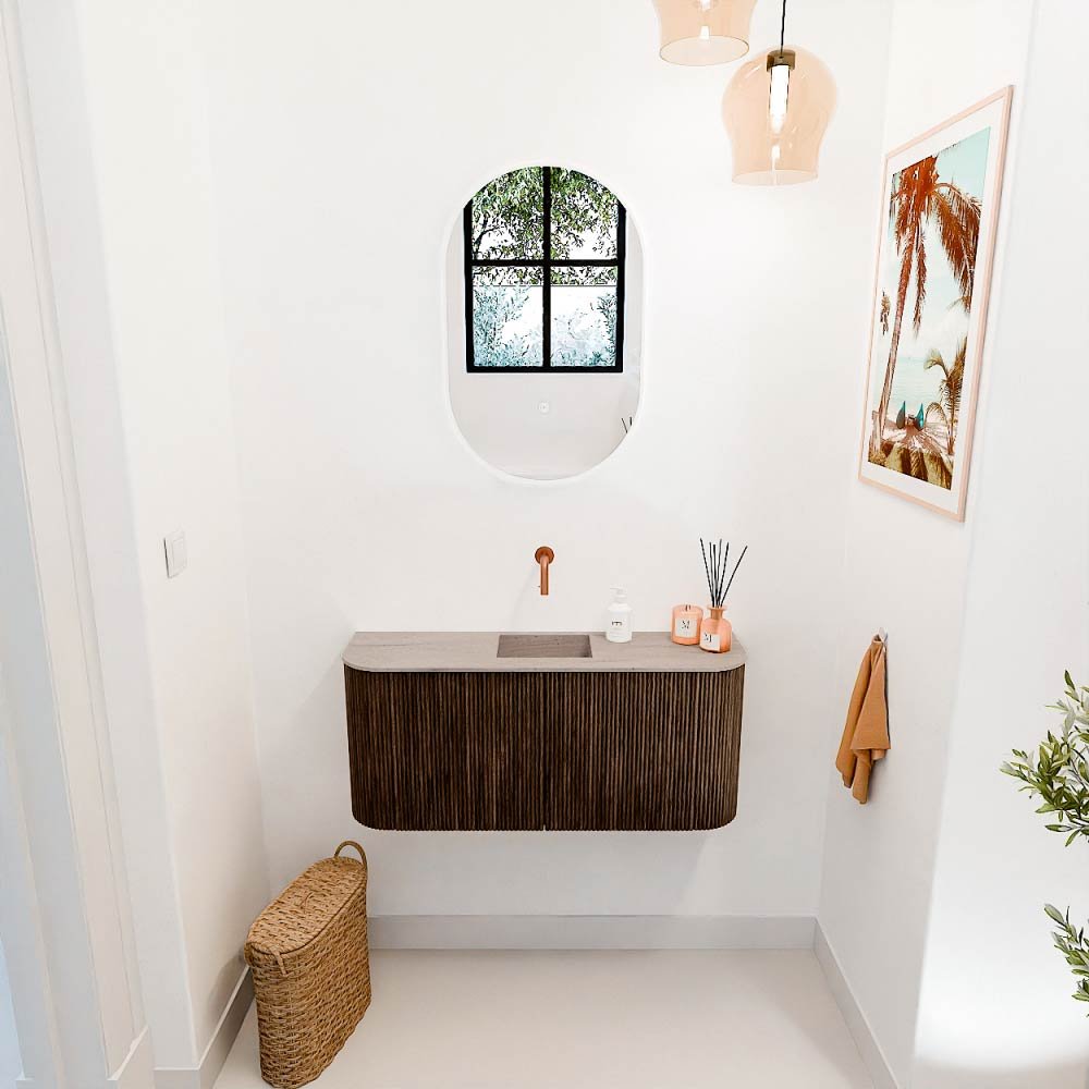Mondiaz Toiletmeubel Joya Dlux Walnut - 93.2 cm - Wastafel FAYE Saba - Zonder kraangat(en) - Solid Surface - Met spoelbak Midden - Afbeelding 4