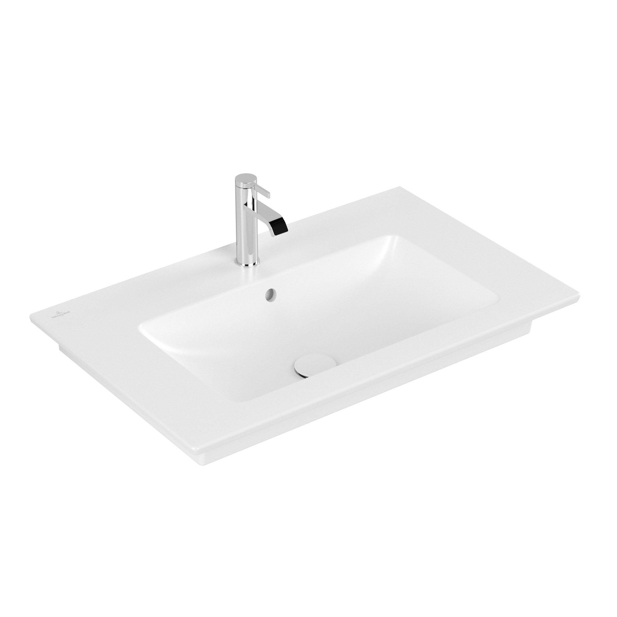 Villeroy & Boch Venticello meubelwastafel - 1 kraangat doorgestoken 80x50cm - (geschikt voor 3 kr.gaten) met overloop stone white - 41048LRW