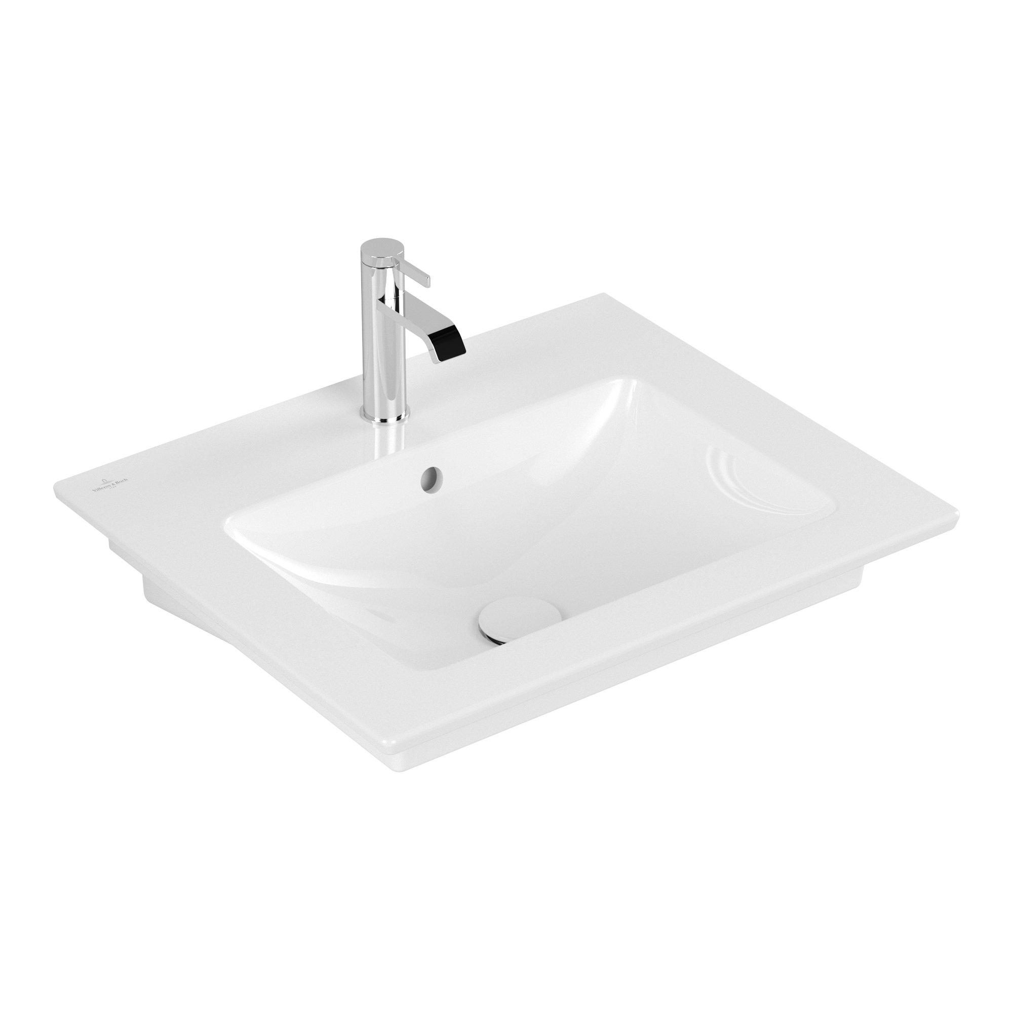 Villeroy & Boch Venticello wastafel - met 1 kraangat 60x50cm - (geschikt voor 3 kraangaten) met overloop ceramic + wit - 412460r1