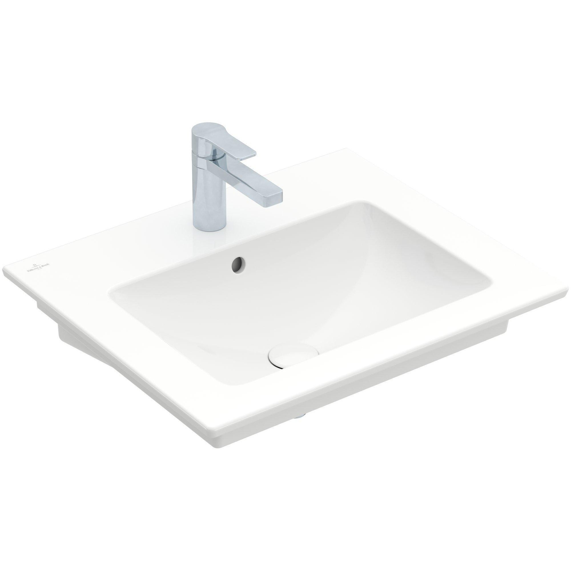 Villeroy & Boch Venticello wastafel - met 1 kraangat 60x50cm - (geschikt voor 3 kraangaten) met overloop ceramic + wit - 412460r1 - Afbeelding 2
