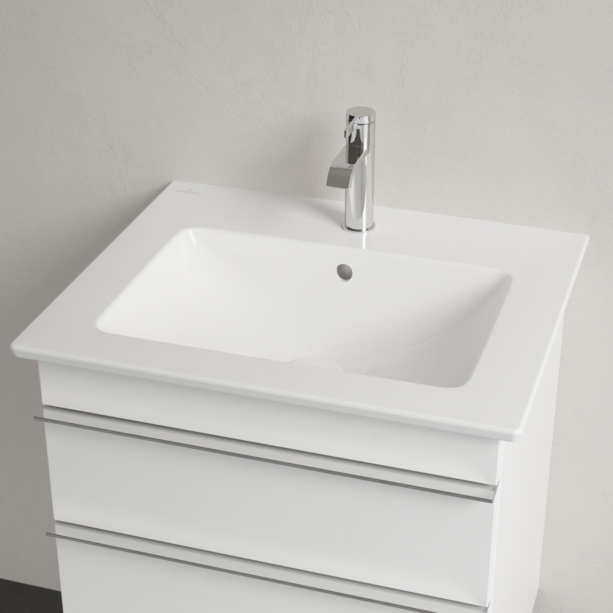 Villeroy & Boch Venticello wastafel - met 1 kraangat 60x50cm - (geschikt voor 3 kraangaten) met overloop ceramic + wit - 412460r1 - Afbeelding 4