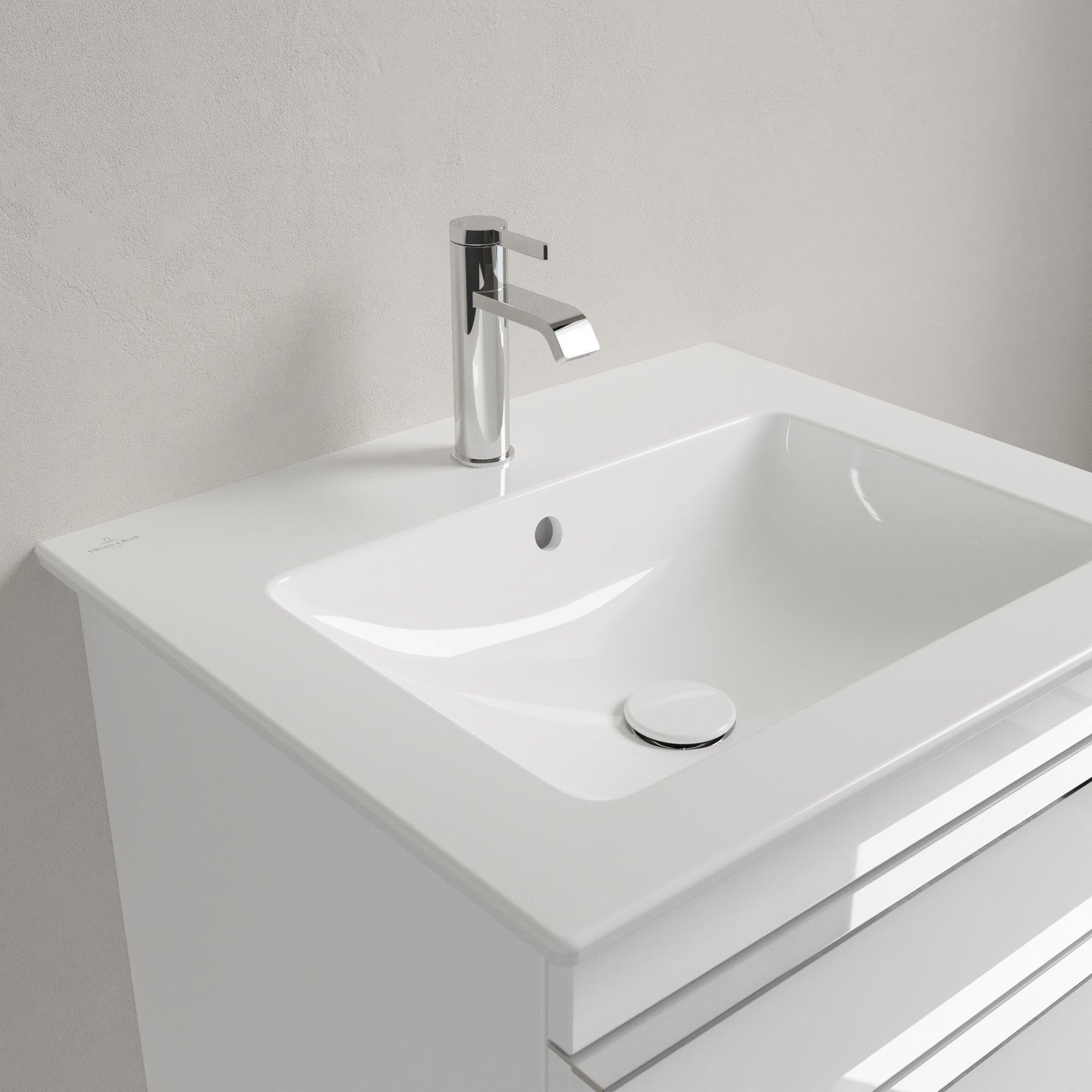 Villeroy & Boch Venticello wastafel - met 1 kraangat 60x50cm - (geschikt voor 3 kraangaten) met overloop ceramic + wit - 412460r1 - Afbeelding 6