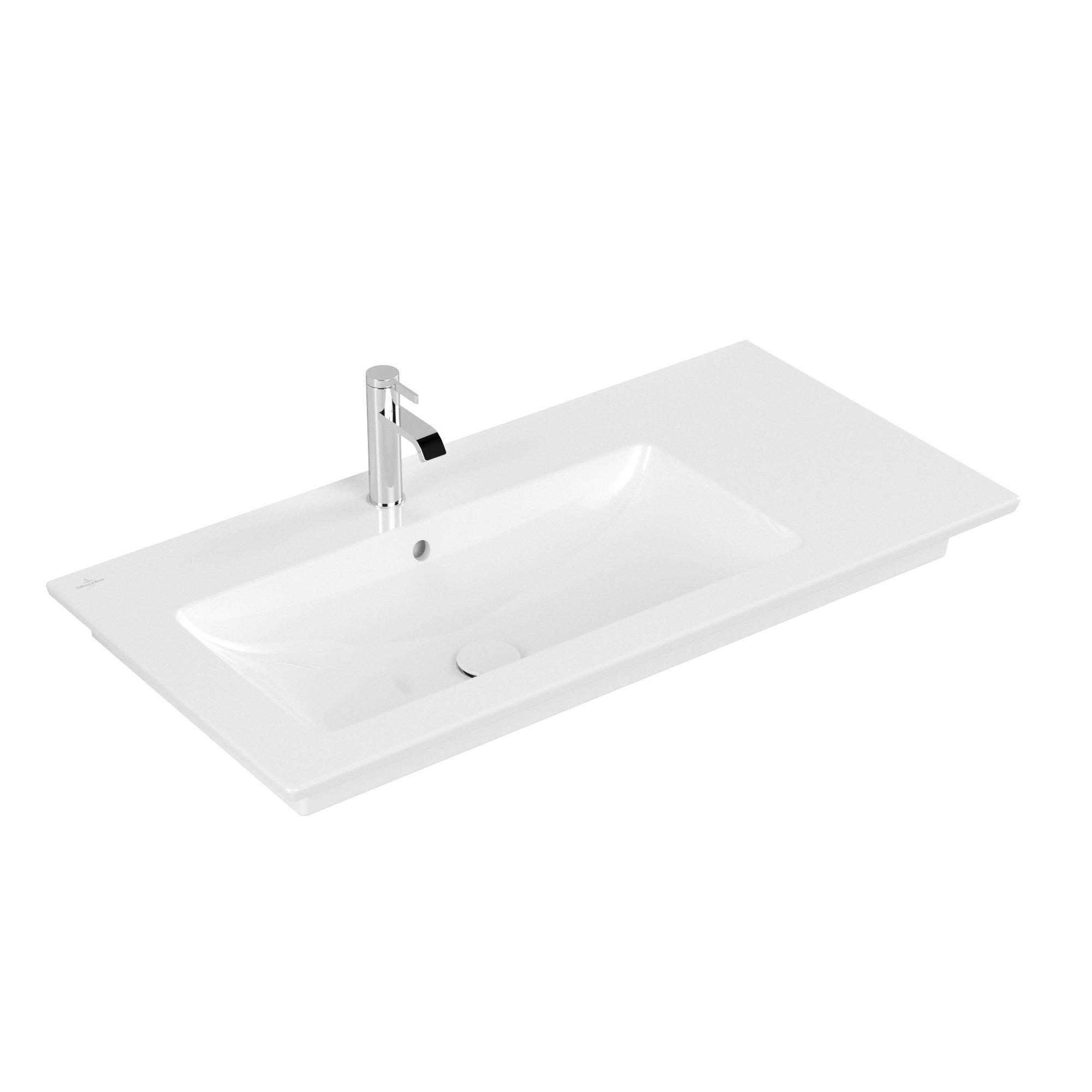 Villeroy & Boch Venticello Meubelwastafel - wasbak links - 1 kraangat - 100x50cm - geschikt voor 3 kraangaten - overloop - ceramic+ - wit - 4134l1r1