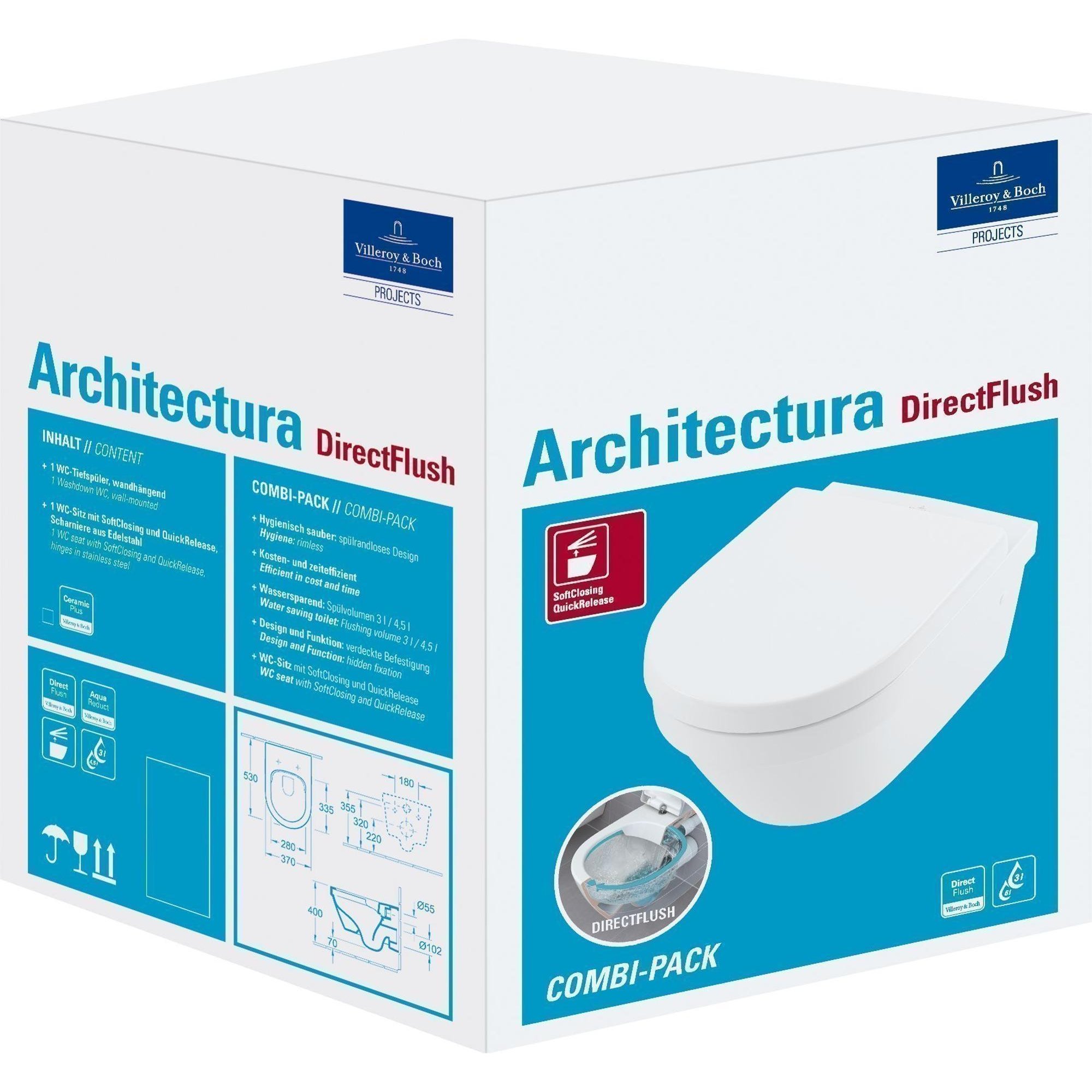 Villeroy & Boch Architectura pack wandcloset - directflush softclose en quickrelease wit - 4694hr01 - Afbeelding 10