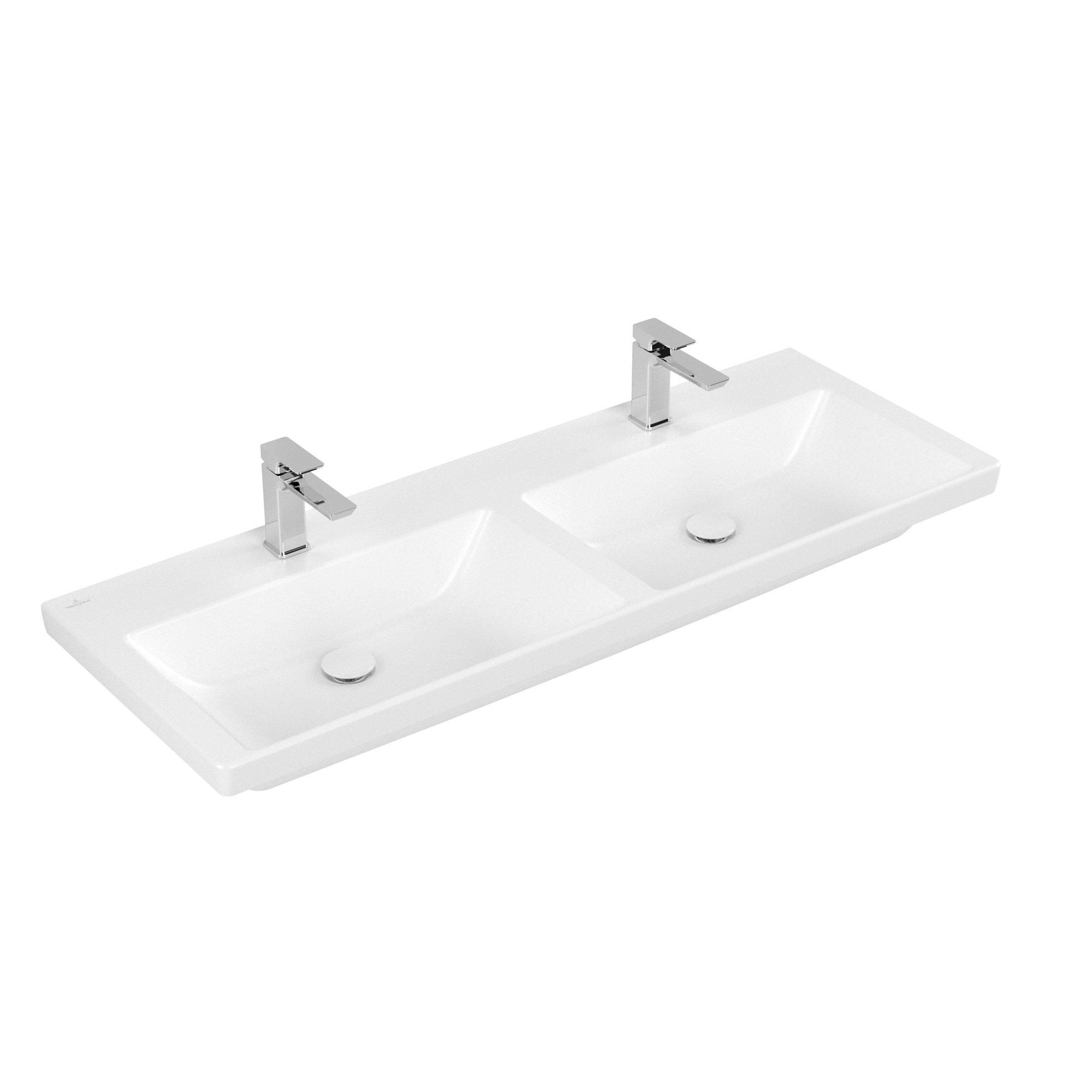 Villeroy & Boch Subway 3.0 Dubbele meubelwastafel - 1300 x 475 x 165 mat stone white (wit) CeramicPlus - zonder overloop - 4a71d1rw