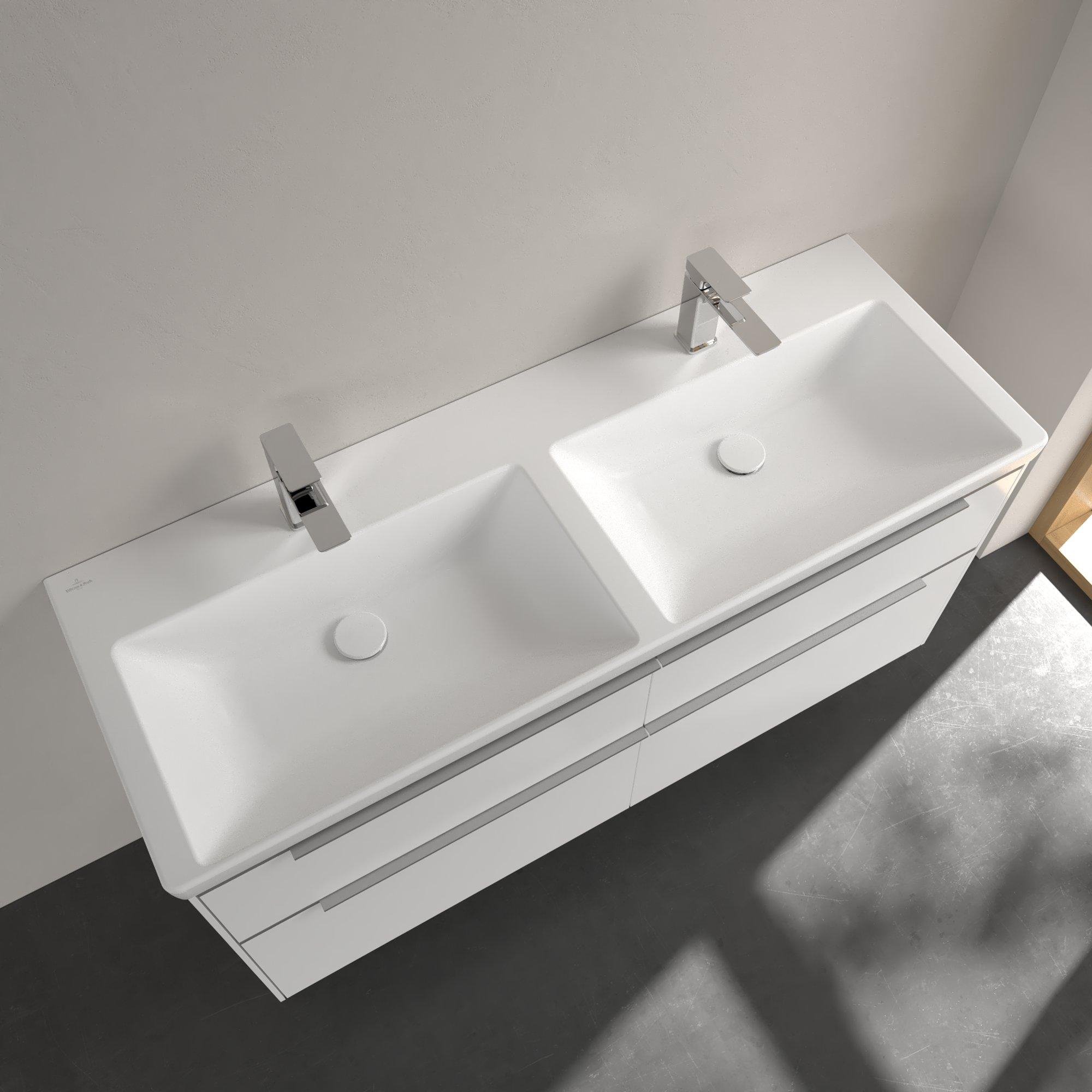 Villeroy & Boch Subway 3.0 Dubbele meubelwastafel - 1300 x 475 x 165 mat stone white (wit) CeramicPlus - zonder overloop - 4a71d1rw - Afbeelding 4