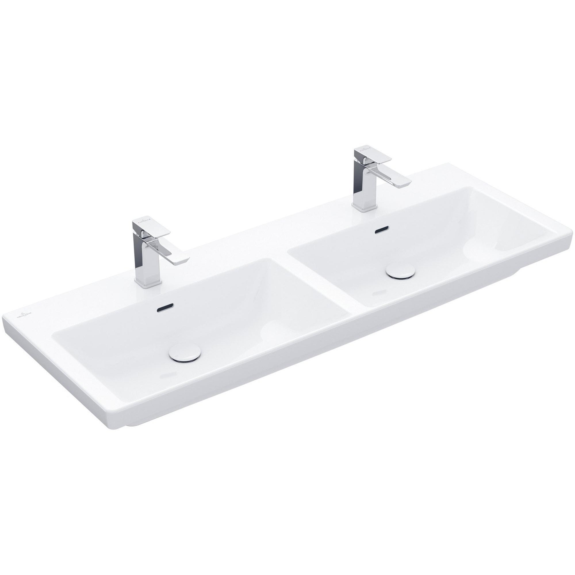 Villeroy & Boch Subway 3.0 Dubbele meubelwastafel - 1300 x 475 x 165 mat stone white (wit) CeramicPlus - zonder overloop - 4a71d1rw - Afbeelding 8