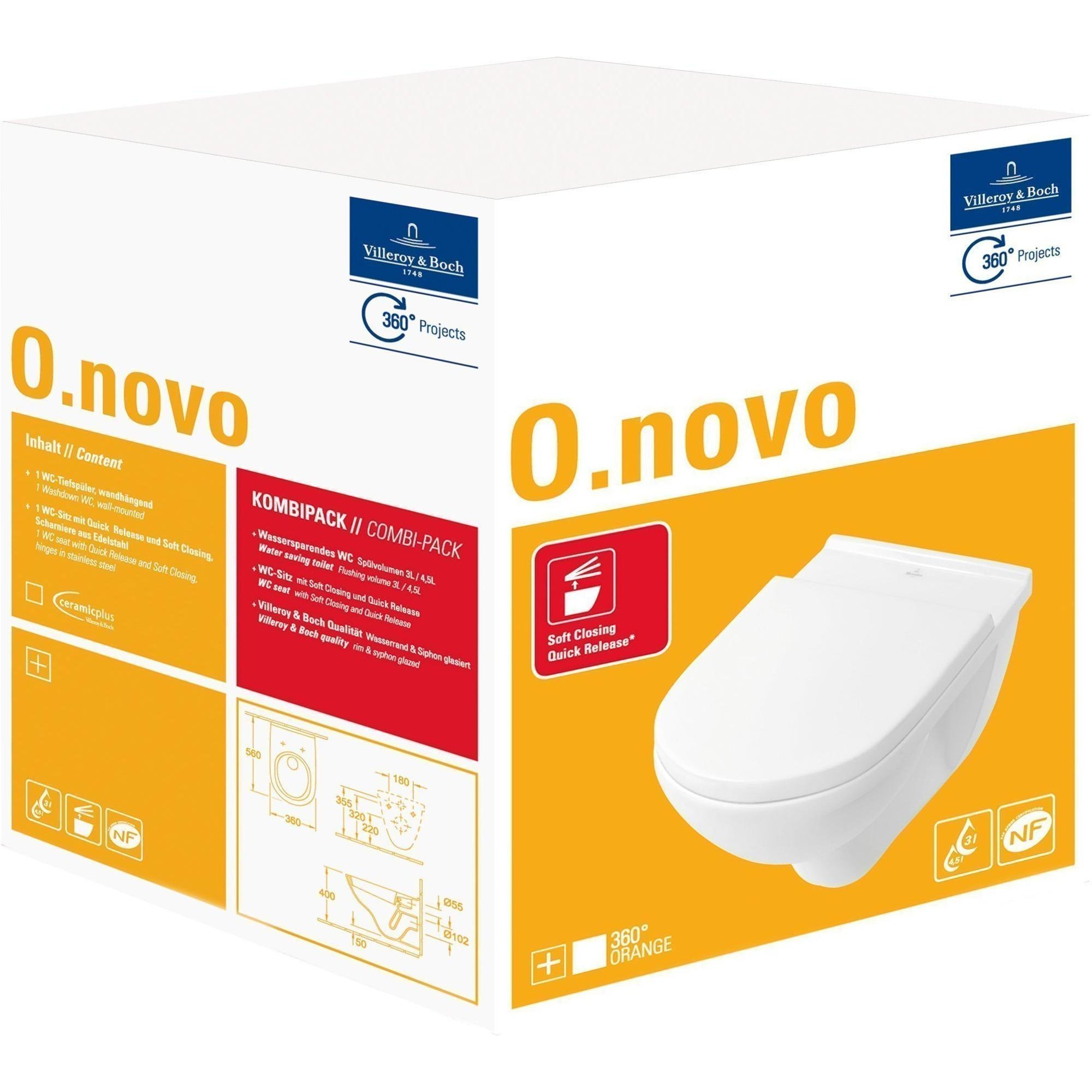Villeroy & Boch O.novo wandcloset - en softclose zitting - ceramic+ wit - 5660h1r1 - Afbeelding 2
